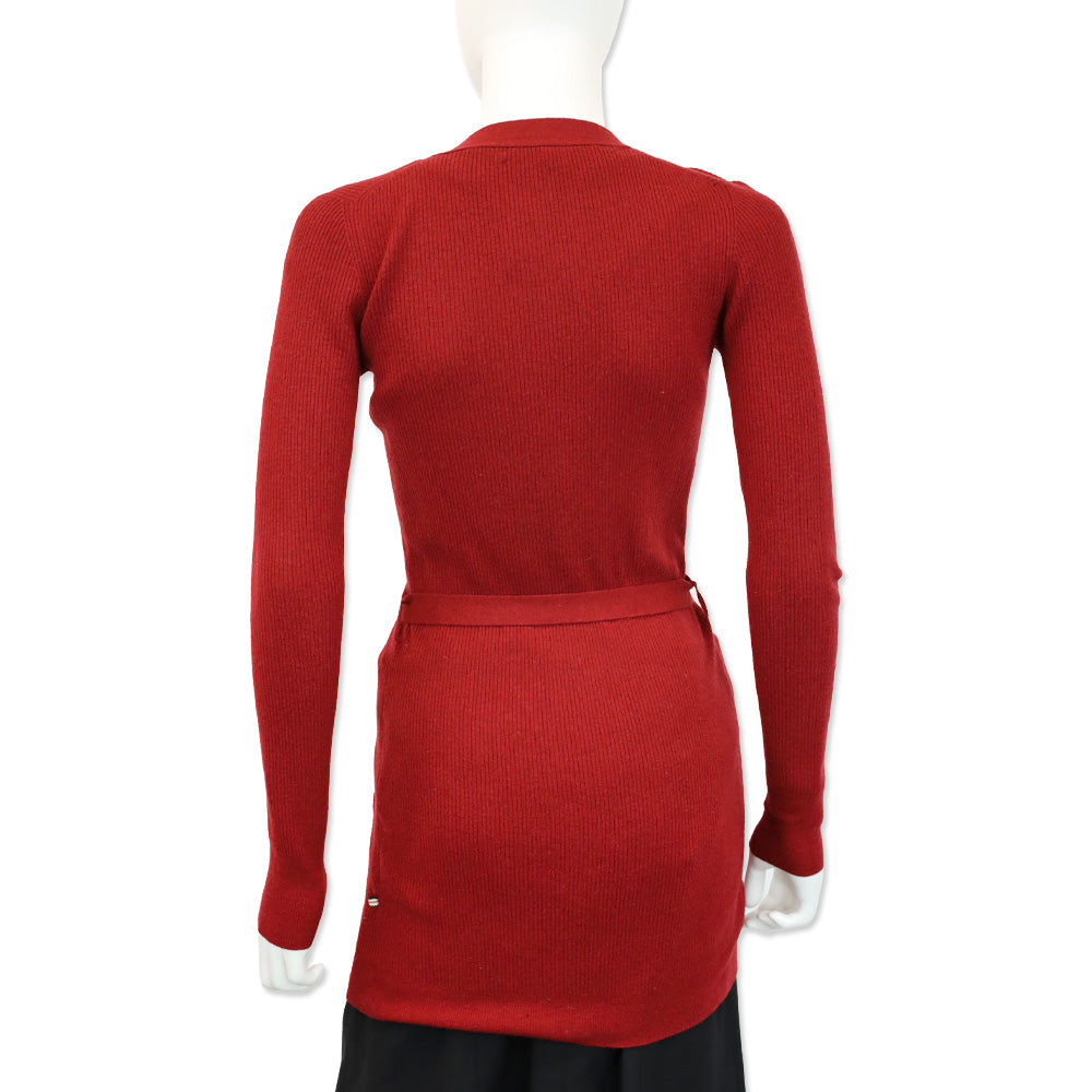 Burberry Red Ribbed-Knit Cashmere Belted Cardigan