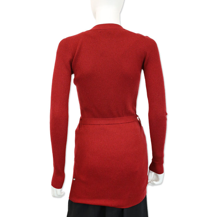Burberry Red Ribbed-Knit Cashmere Belted Cardigan