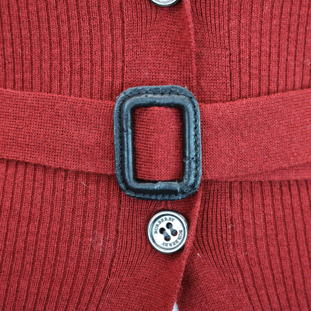 Burberry Red Ribbed-Knit Cashmere Belted Cardigan