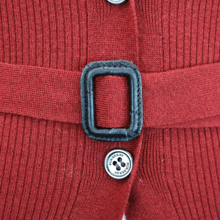 Burberry Red Ribbed-Knit Cashmere Belted Cardigan