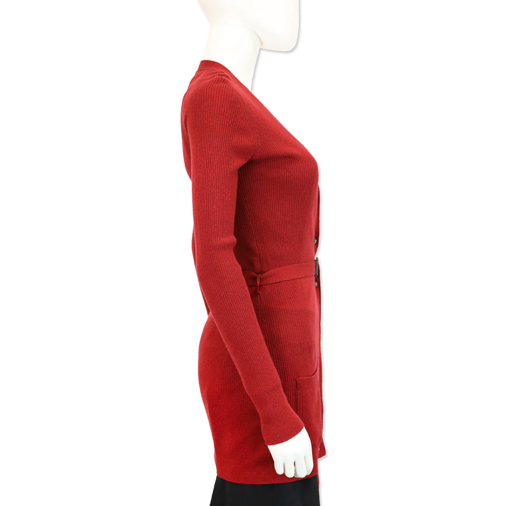 Burberry Red Ribbed-Knit Cashmere Belted Cardigan