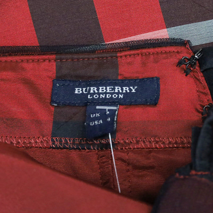 Burberry Red/Black Plaid Pattern Strapless Midi Dress with Black Tulle Trim