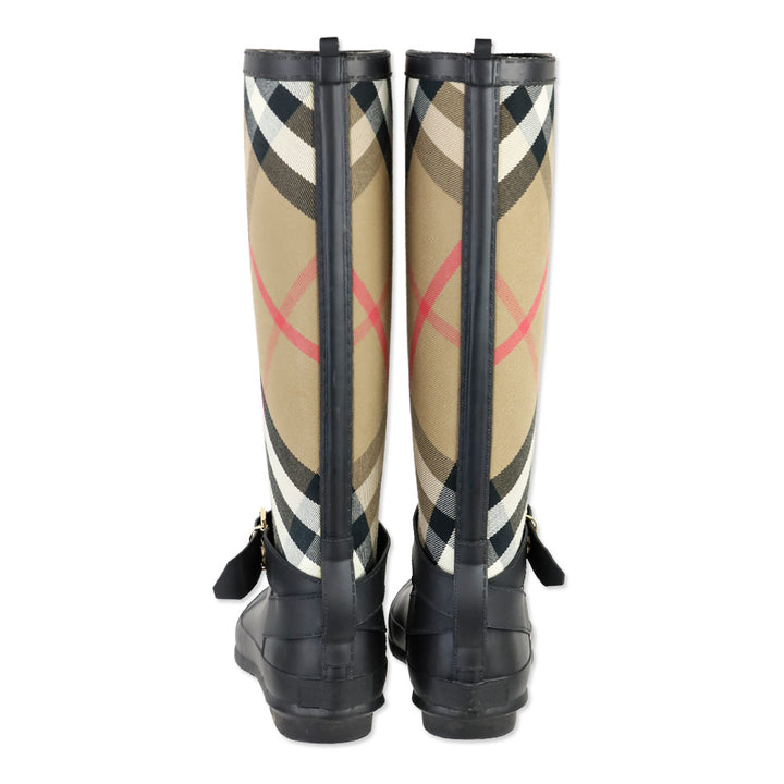 Burberry Simeon Black Rubber & Canvas Check Rain Boots