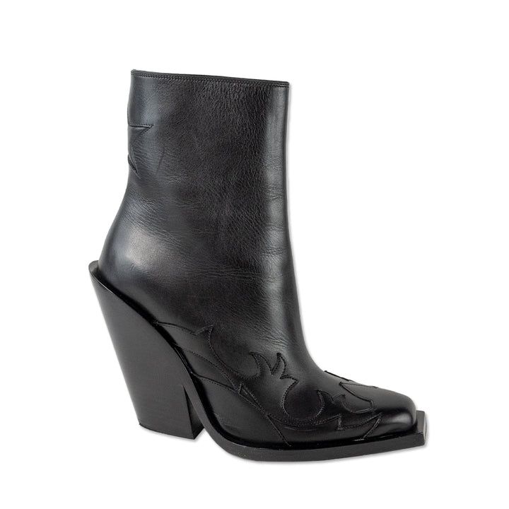 Burberry Square Toe Black Leather Cowboy Boots