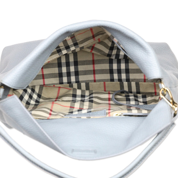 Burberry Storm Grey London Grainy Leather Medium Cale Hobo Bag