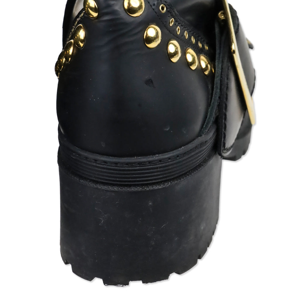 Burberry Whitchester Black Leather Gold Studded Kiltie Ankle Boots