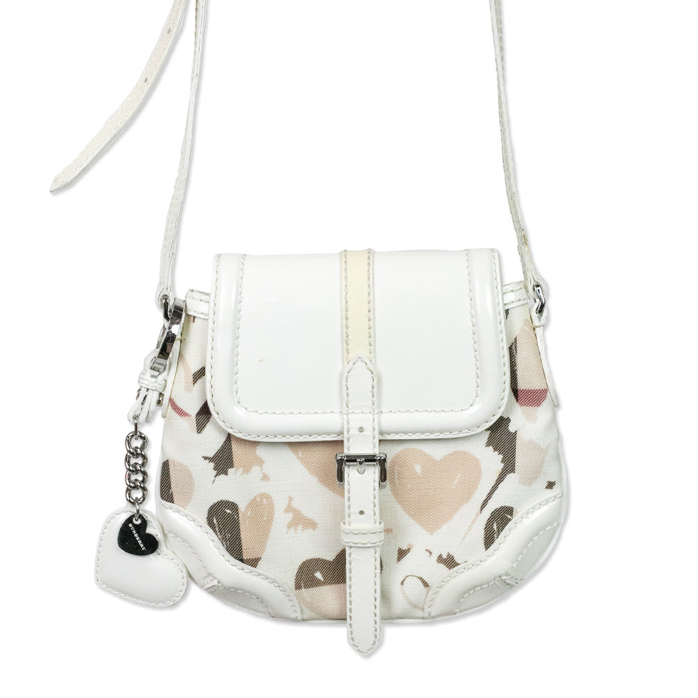 Burberry White Patent Heart Supernova Check Aspley Crossbody
