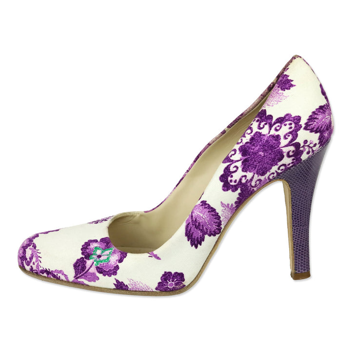 Burberry White/Purple Floral Print Canvas Pumps