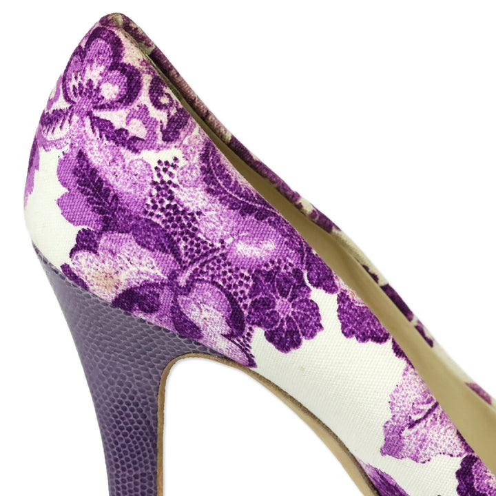 Burberry White/Purple Floral Print Canvas Pumps