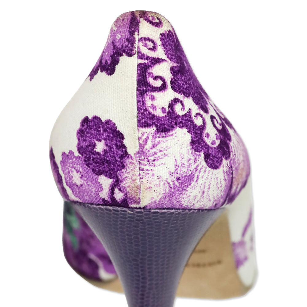 Burberry White/Purple Floral Print Canvas Pumps