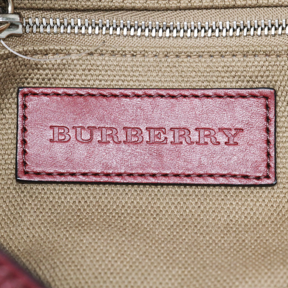 Burberry Burgundy Pebbled Leather/House Check Canvas Maidstone Tote