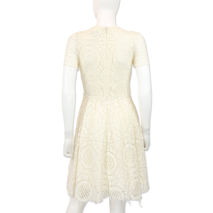 Burberry Ivory Velma Short Sleeve Lace Fit & Flare Dress