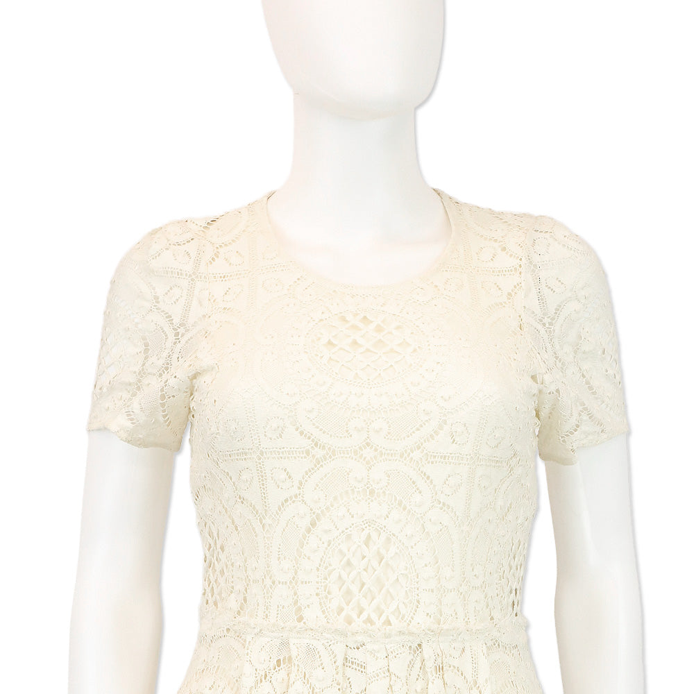 Burberry Ivory Velma Short Sleeve Lace Fit & Flare Dress