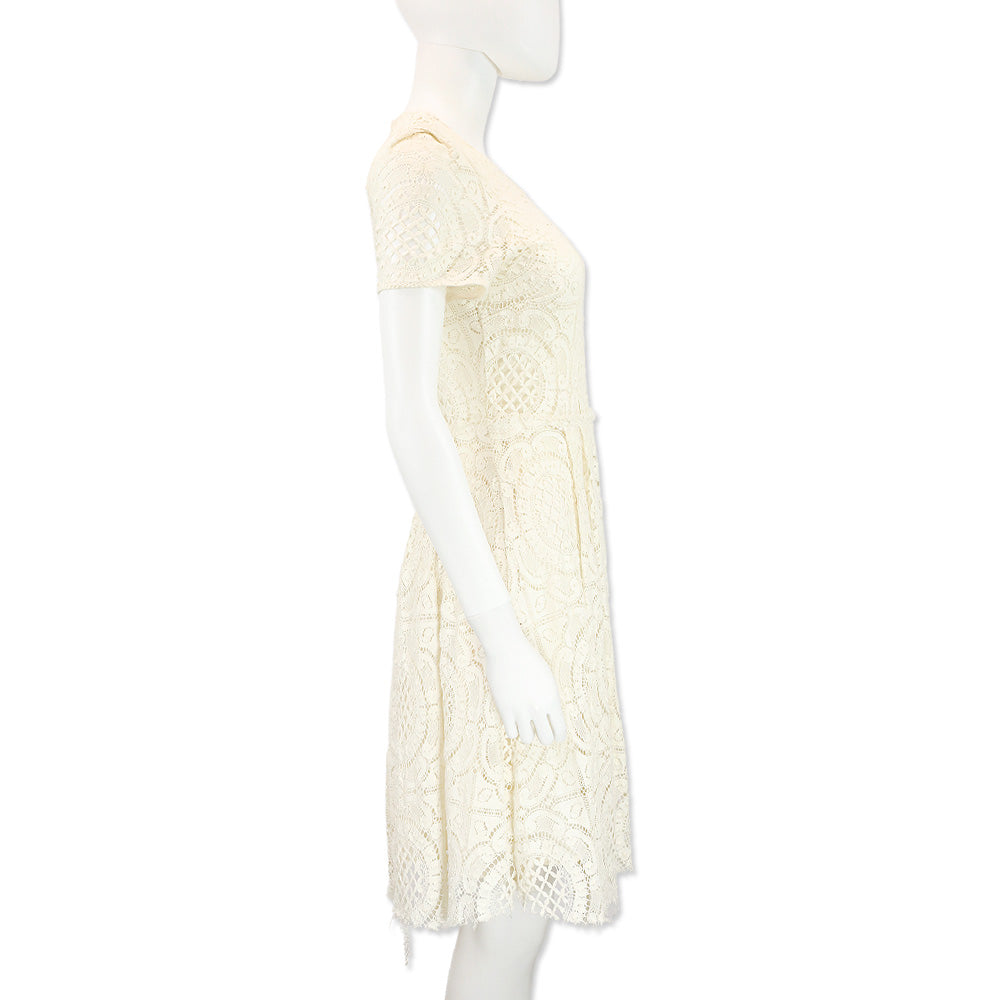 Burberry Ivory Velma Short Sleeve Lace Fit & Flare Dress