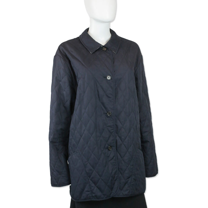 Burberry London Navy Quilted Button Up Coat
