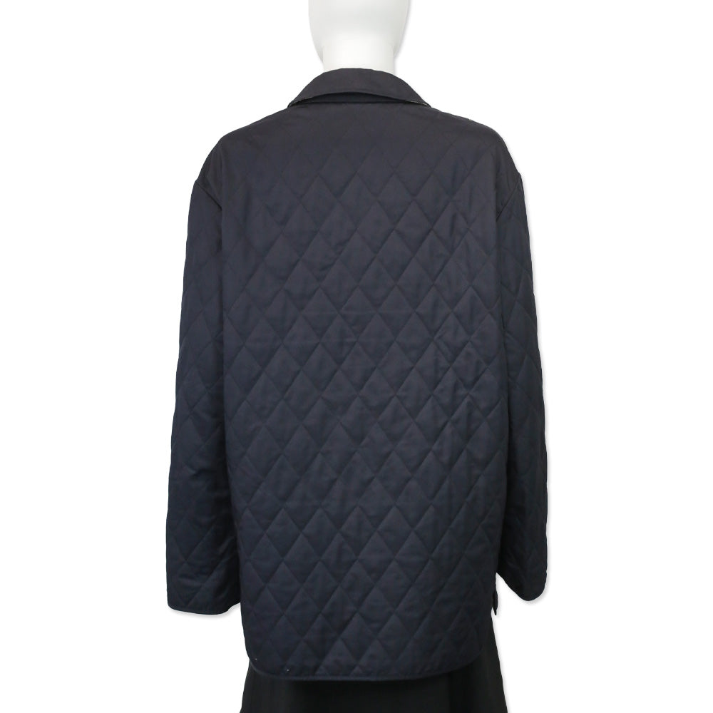 Burberry London Navy Quilted Button Up Coat