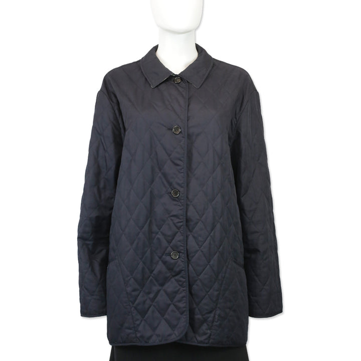 Burberry London Navy Quilted Button Up Coat