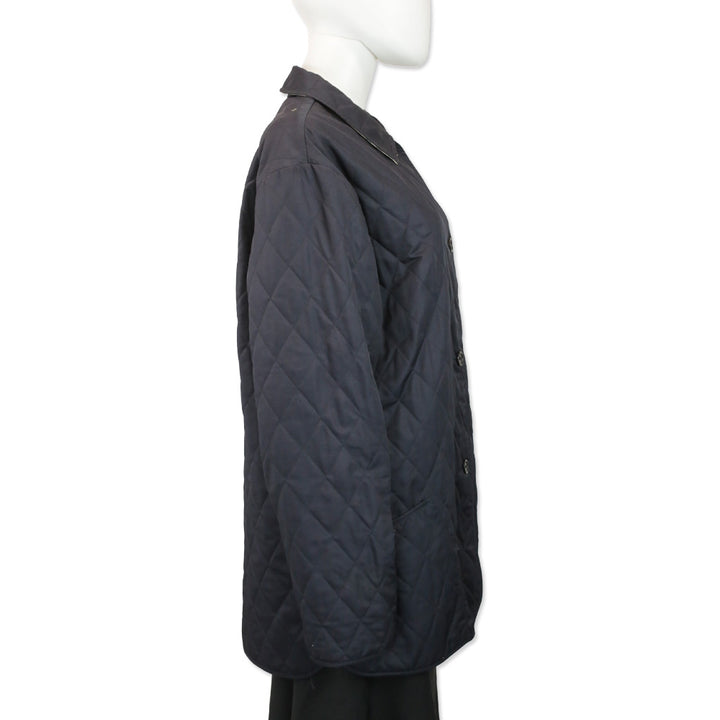 Burberry London Navy Quilted Button Up Coat