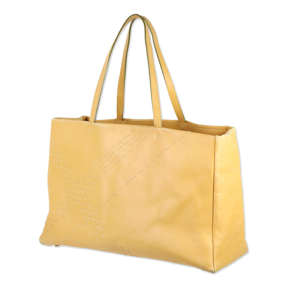 Burberry London Tan Stitched Leather Tote