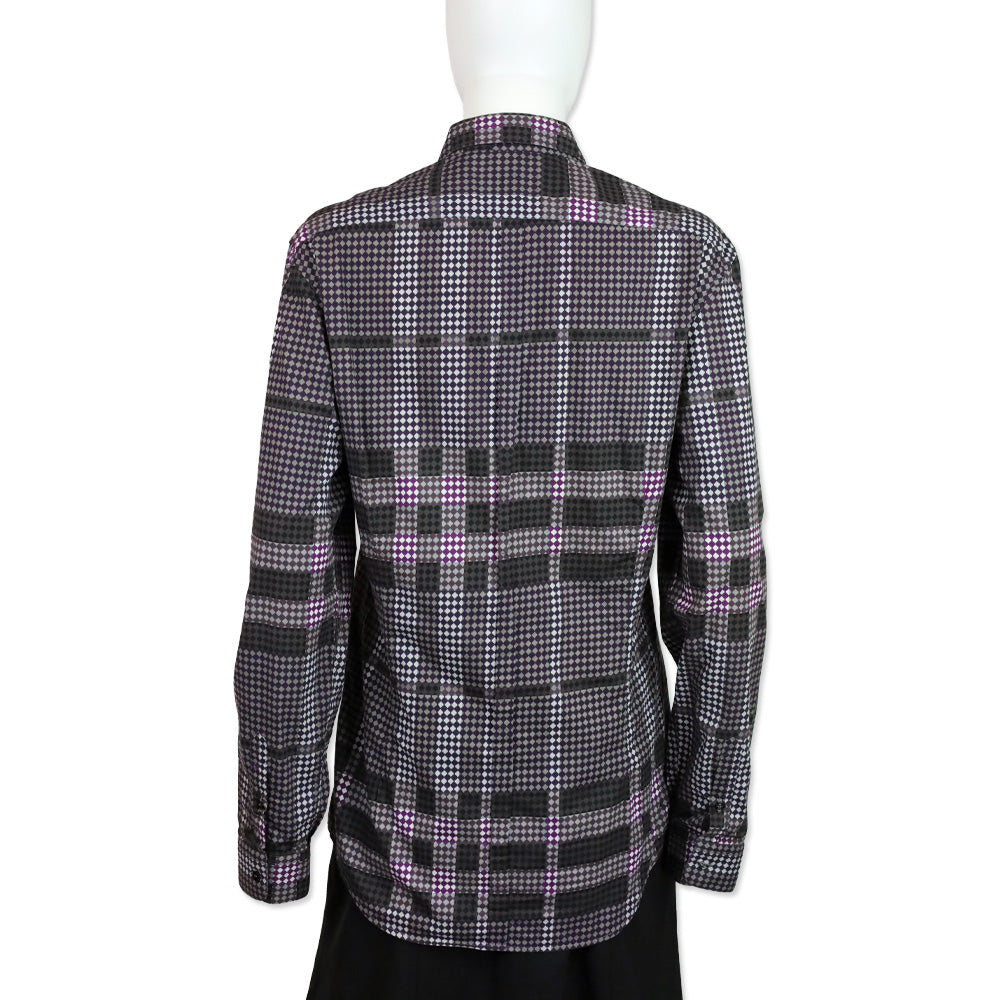 Burberry Purple Plaid Mixed Print Cotton Tailored Button Up Shirt