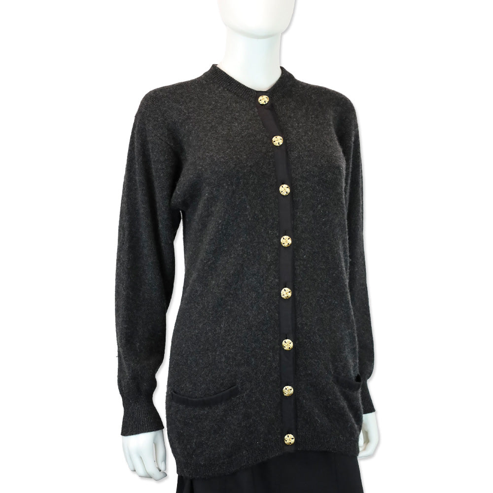 Burberrys Charcoal Grey Cashmere Knit Cardigan