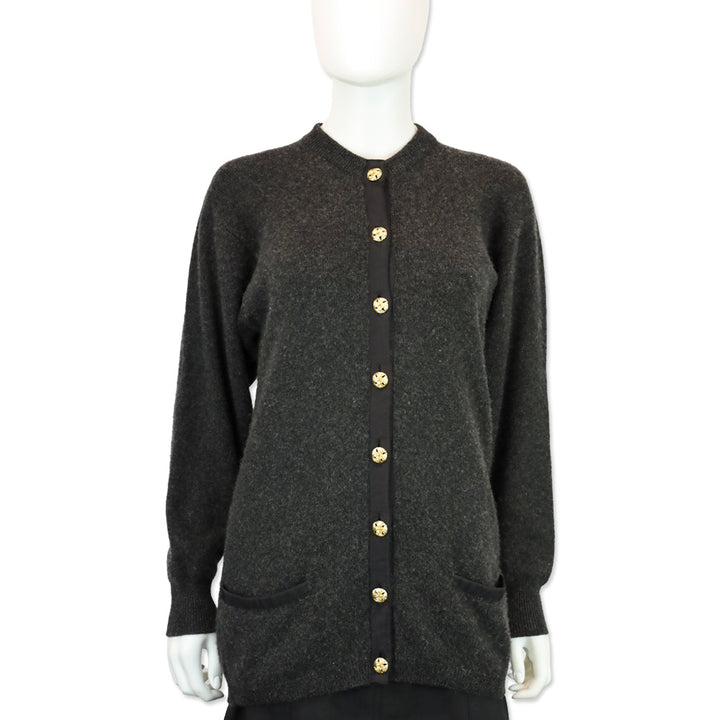 Burberrys Charcoal Grey Cashmere Knit Cardigan