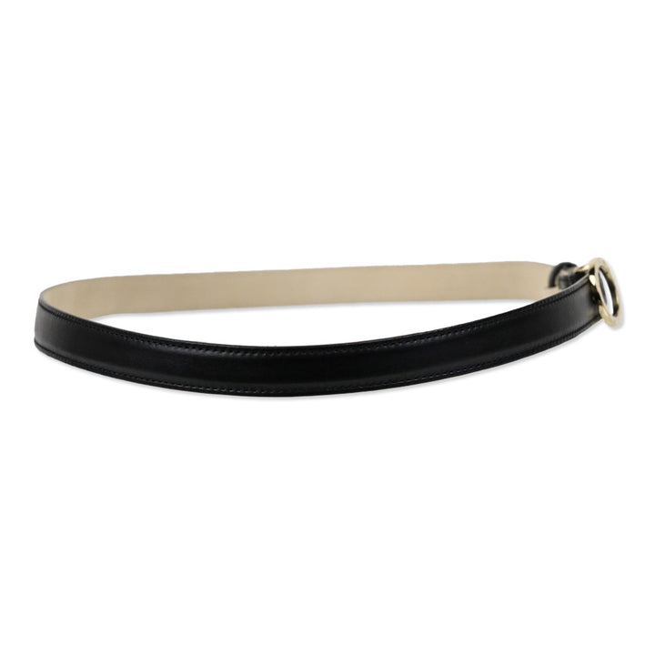 Bvlgari Black Leather Ring Buckle Slim Belt