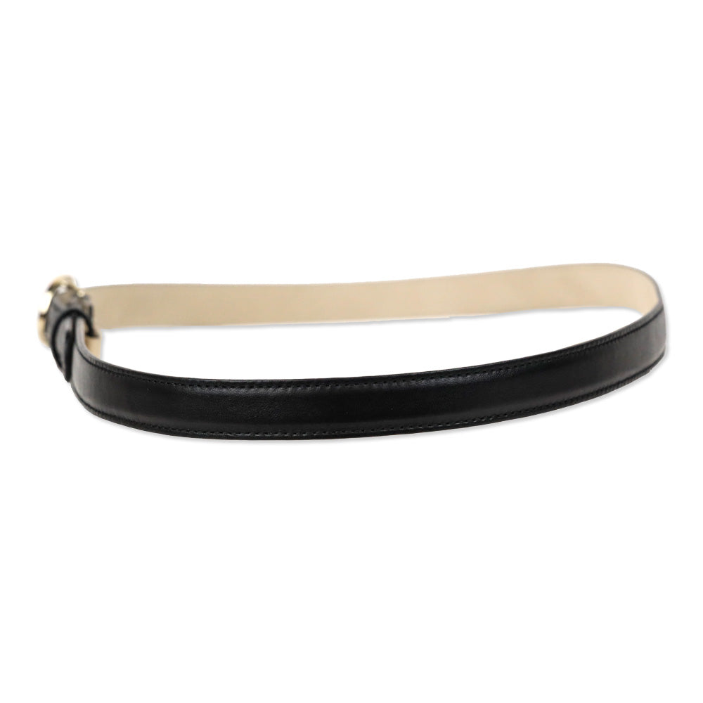 Bvlgari Black Leather Ring Buckle Slim Belt