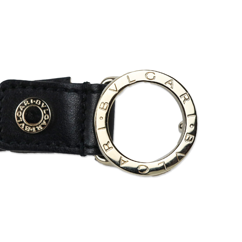 Bvlgari Black Leather Ring Buckle Slim Belt