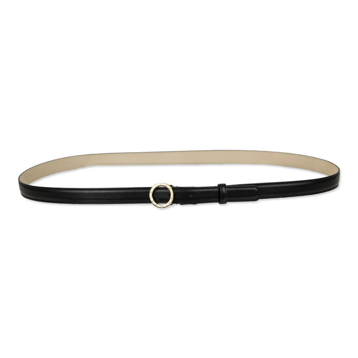 Bvlgari Black Leather Ring Buckle Slim Belt