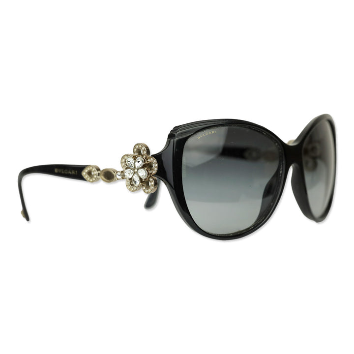 Bvlgari Black Swarovski Crystal Flower Cat Eye Sunglasses