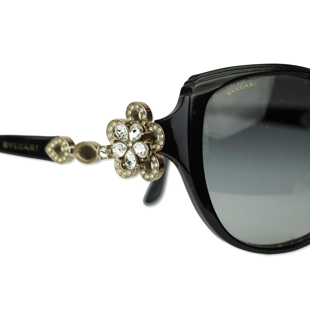 Bvlgari Black Swarovski Crystal Flower Cat Eye Sunglasses