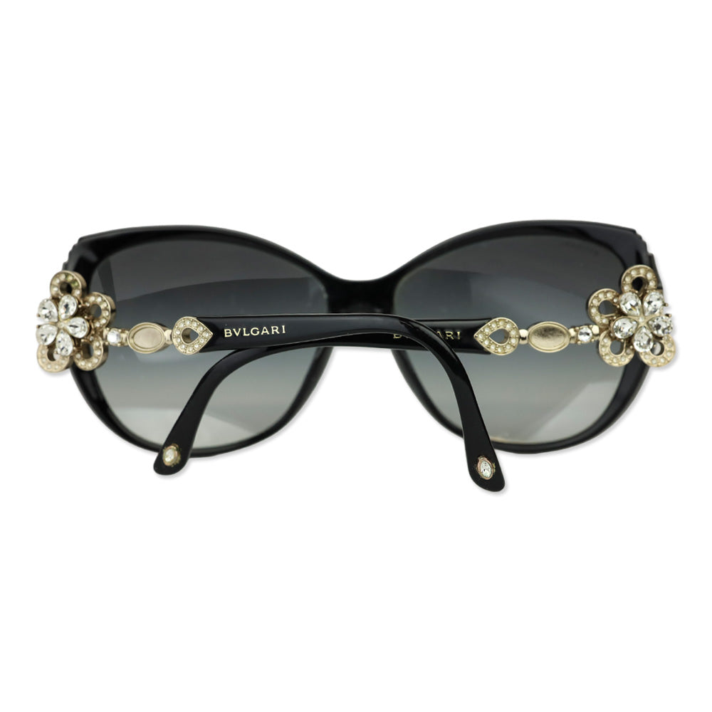 Bvlgari Black Swarovski Crystal Flower Cat Eye Sunglasses