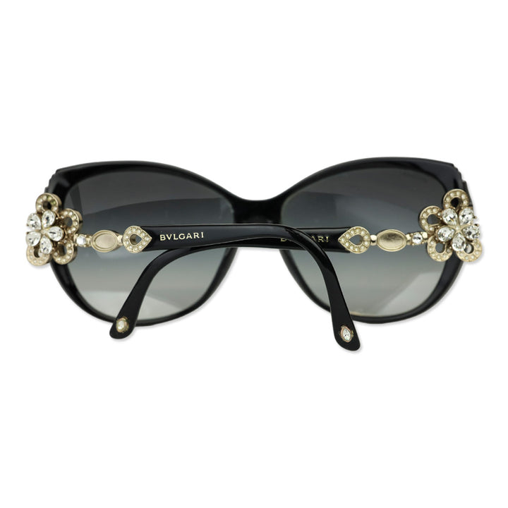 Bvlgari Black Swarovski Crystal Flower Cat Eye Sunglasses