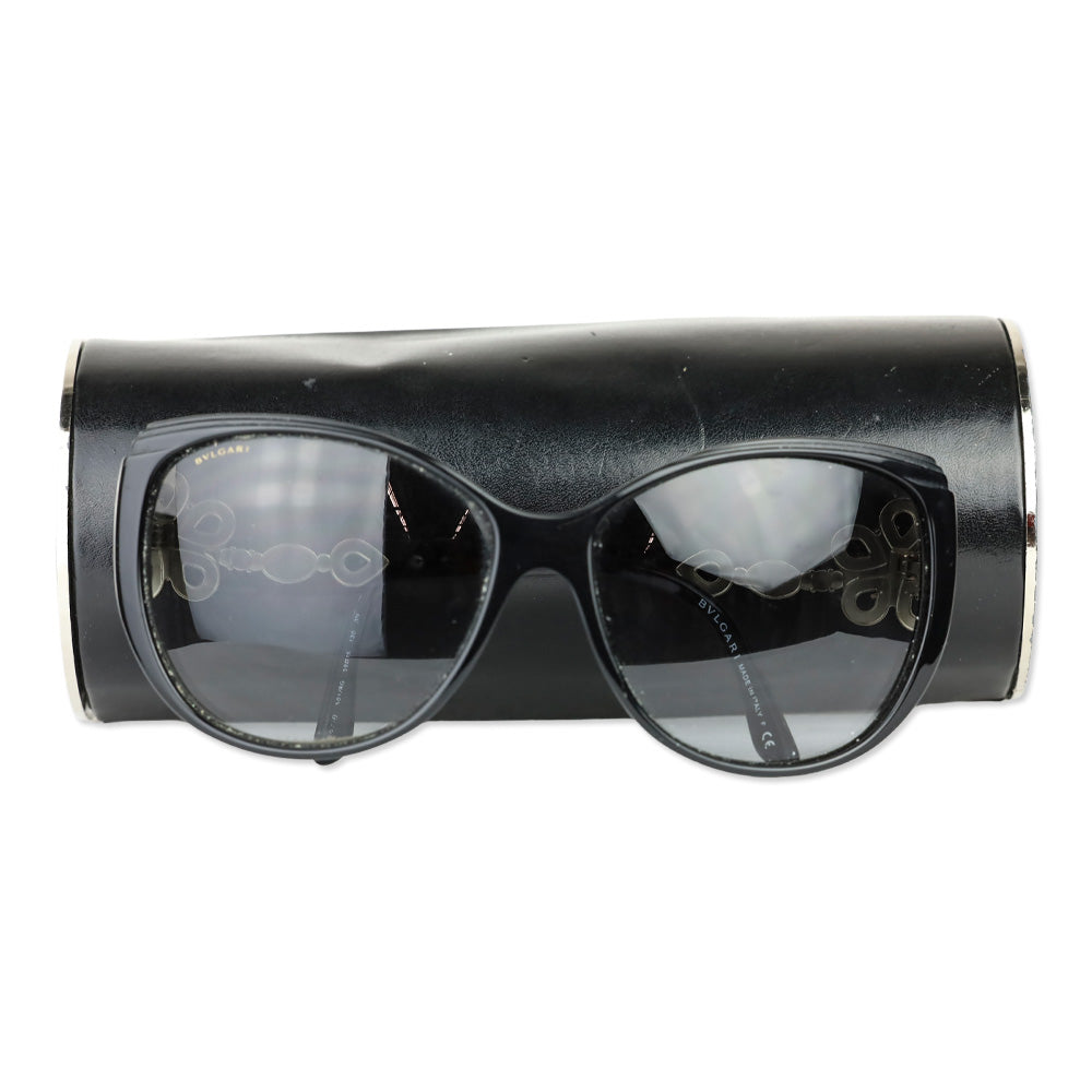 Bvlgari Black Swarovski Crystal Flower Cat Eye Sunglasses