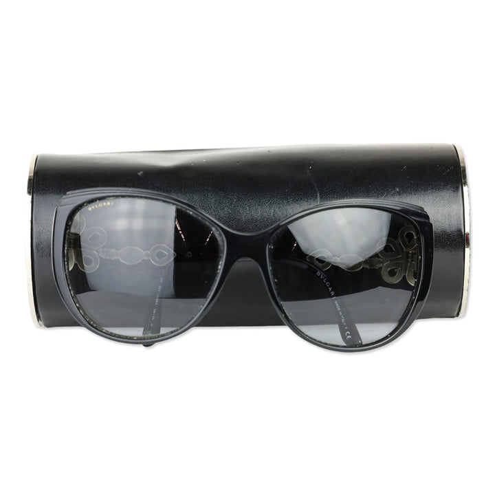 Bvlgari Black Swarovski Crystal Flower Cat Eye Sunglasses