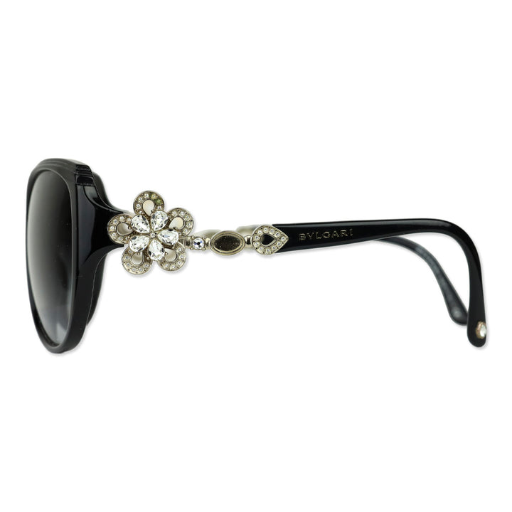 Bvlgari Black Swarovski Crystal Flower Cat Eye Sunglasses