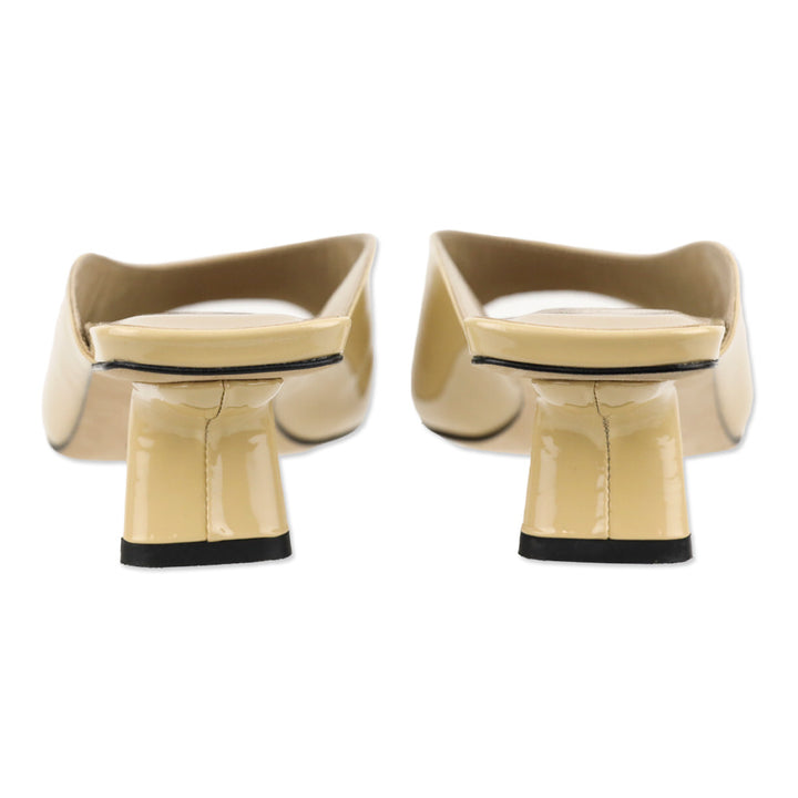 By Far Huston Kraft Beige Patent Leather Mule Sandals
