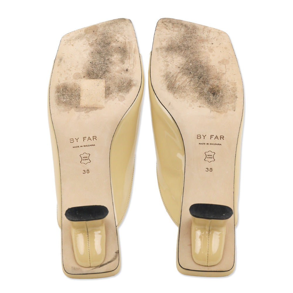 By Far Huston Kraft Beige Patent Leather Mule Sandals