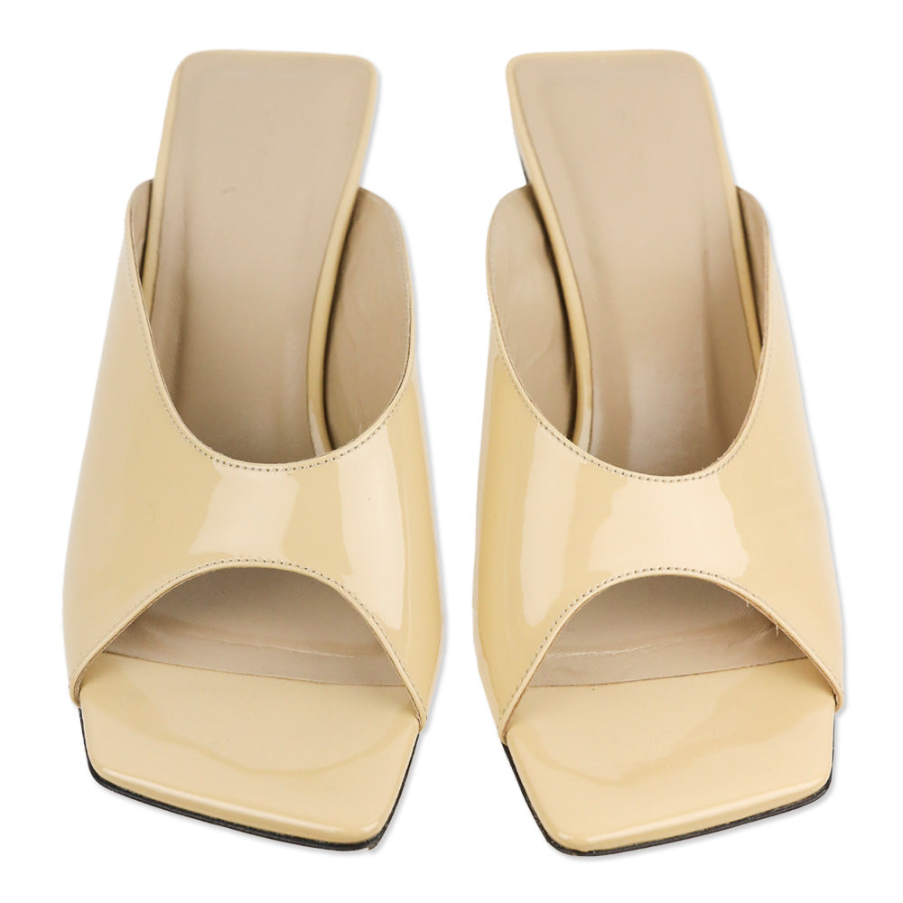 By Far Huston Kraft Beige Patent Leather Mule Sandals