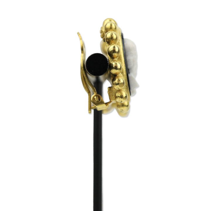 C. Stein Gold-tone Black Cameo Clip On Earrings