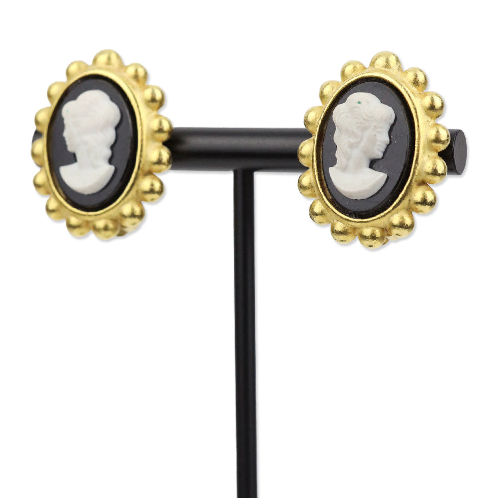C. Stein Gold-tone Black Cameo Clip On Earrings