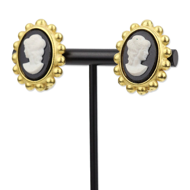 C. Stein Gold-tone Black Cameo Clip On Earrings