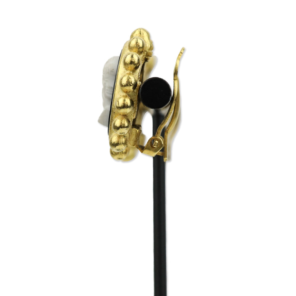 C. Stein Gold-tone Black Cameo Clip On Earrings