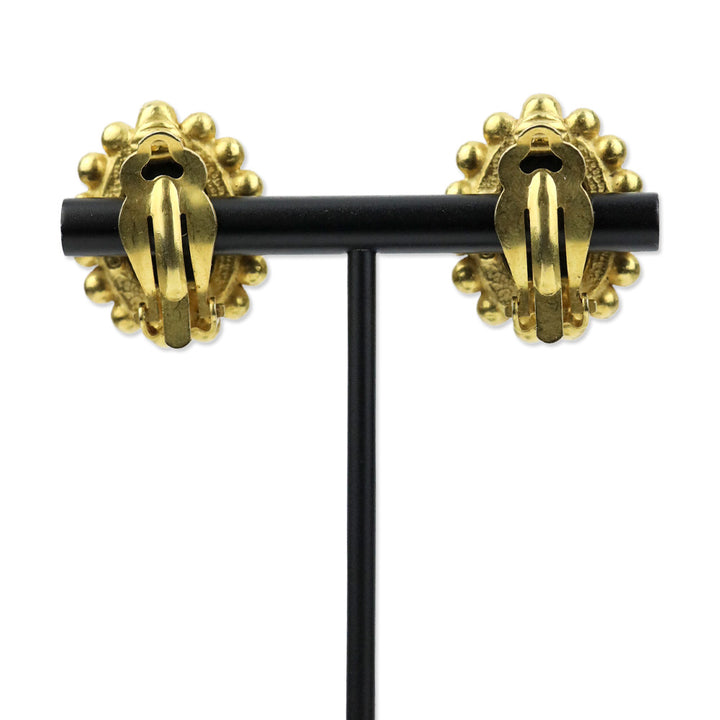C. Stein Gold-tone Black Cameo Clip On Earrings