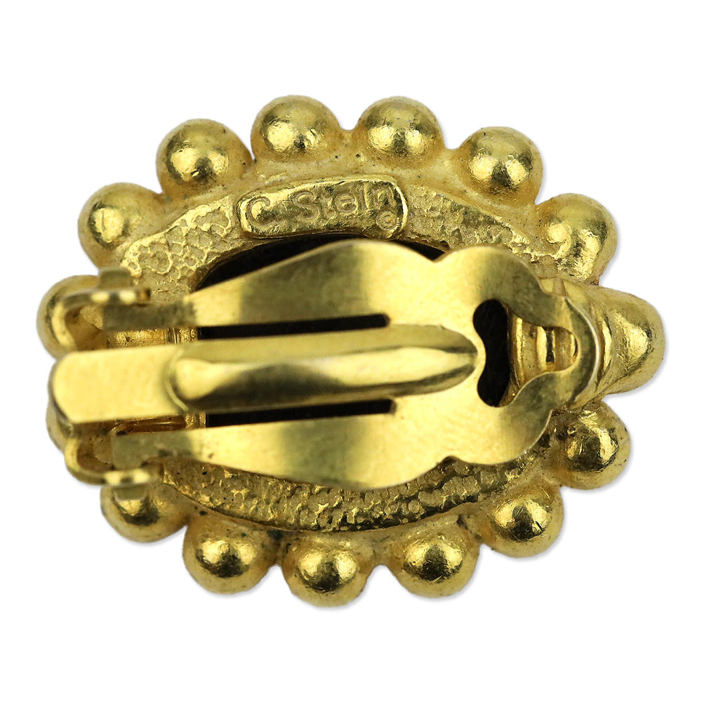 C. Stein Gold-tone Black Cameo Clip On Earrings
