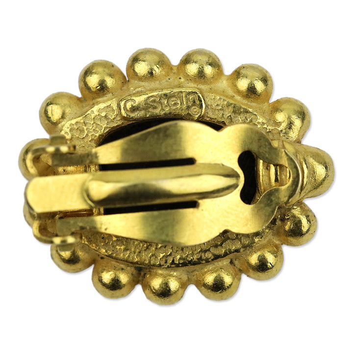 C. Stein Gold-tone Black Cameo Clip On Earrings