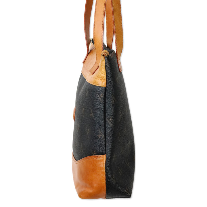 C. Valentino Black Monogram Tan Leather Tote