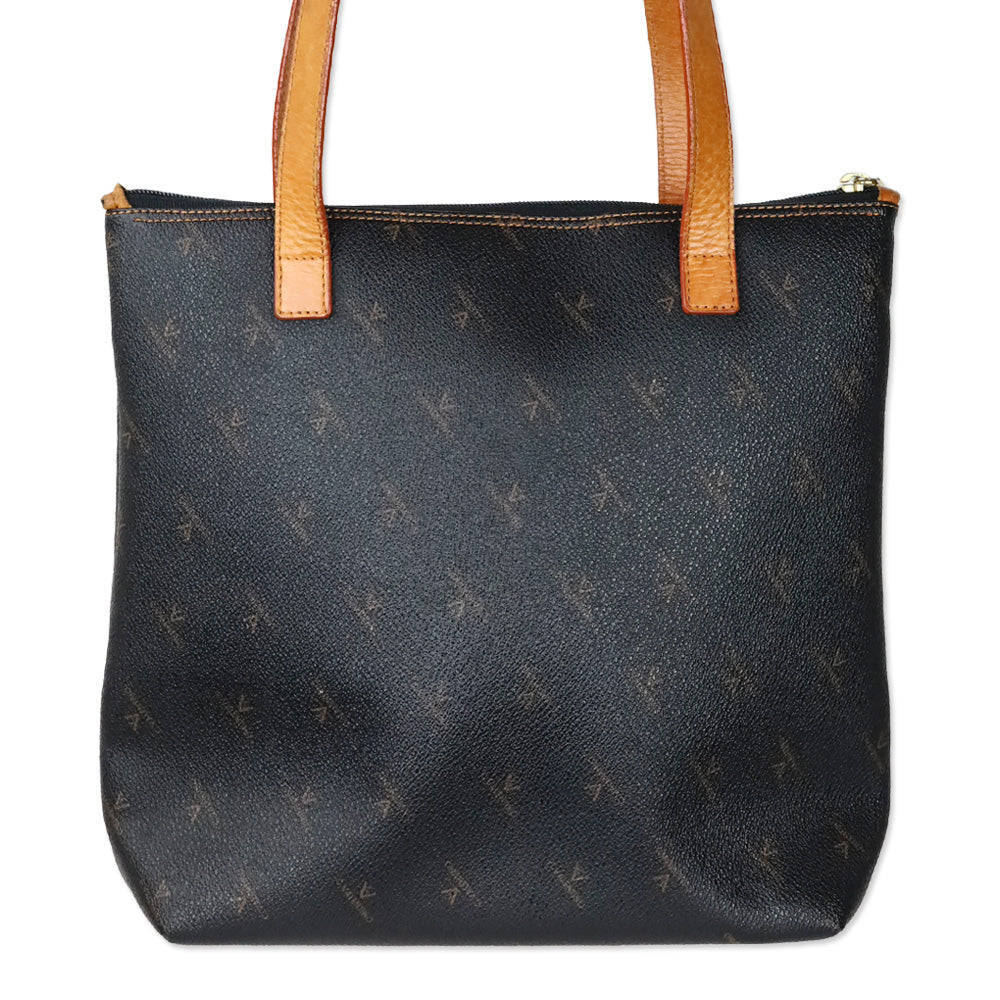 C. Valentino Black Monogram Tan Leather Tote