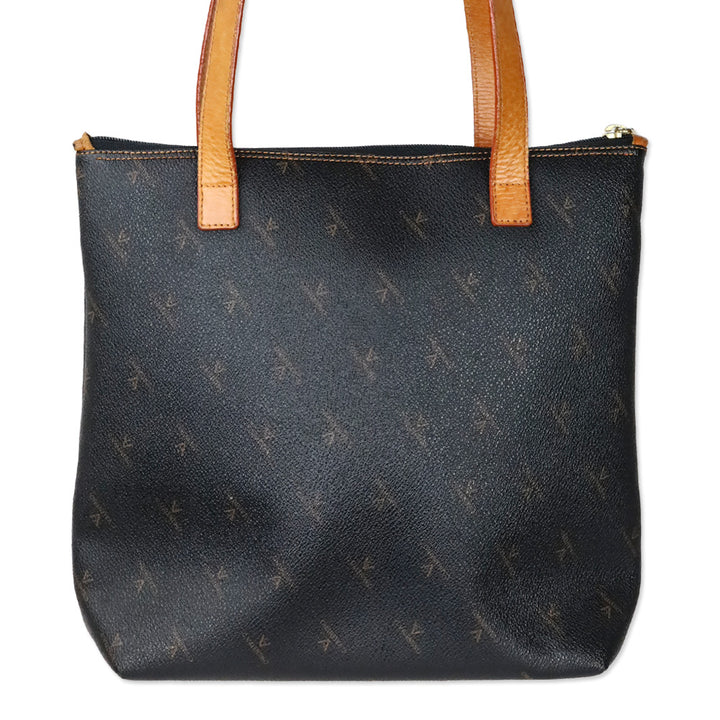 C. Valentino Black Monogram Tan Leather Tote